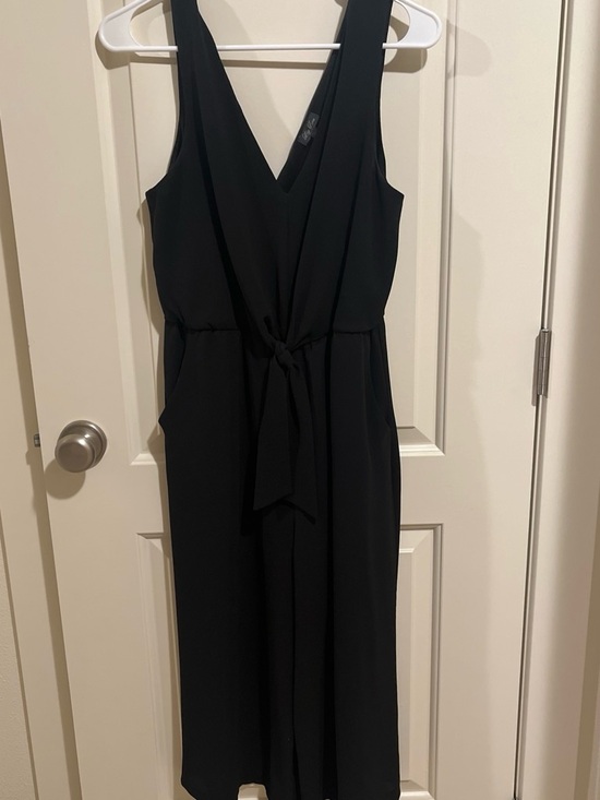 Pants - Elegant Black Sleeveless V-Neck Tie-Waist Dress